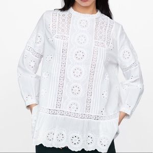 Zara open world embroidered white blouse
